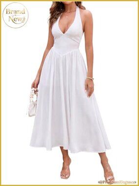 Women's Halter Corset Midi Dress Gingham Backless Smocked
